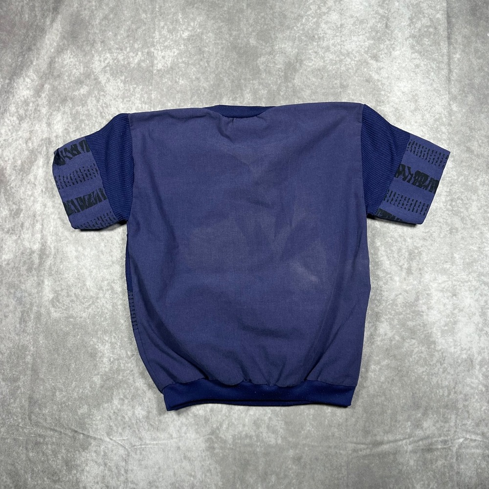 Vintage 90s Priority Male Streetwear Henley Shirt Blue Graphic Patch Boys 14/16 - Picture 2 of 6